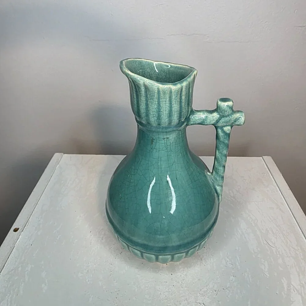 Vintage McCoy Pottery Twisted Rope Handle Pitcher